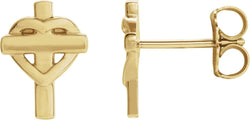 14k Yellow Gold Heart Cross Stud Earrings (10.26X7.55 MM)