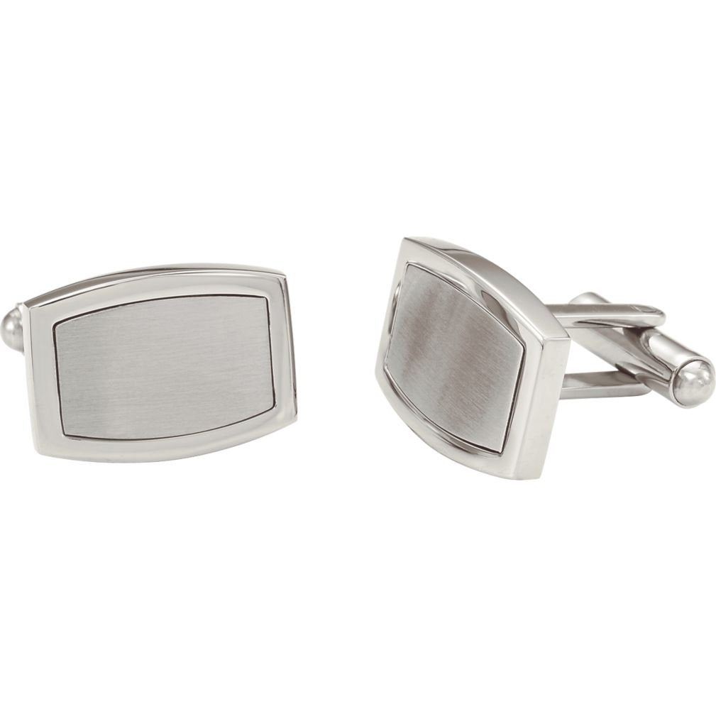 Satin Brushed and Polished Rectangle Stainless Steel Cuff Links, Bullet Backs