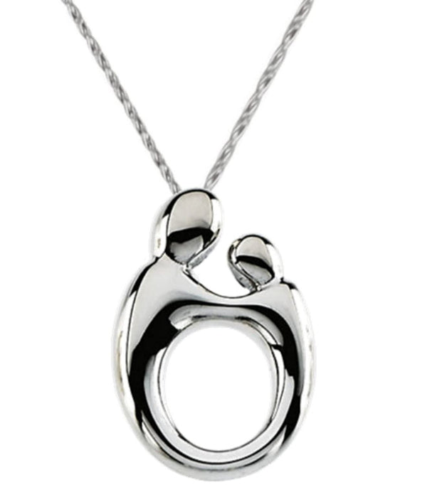Small Mother and Child Rhodium Plated Sterling Silver Necklace, 18"