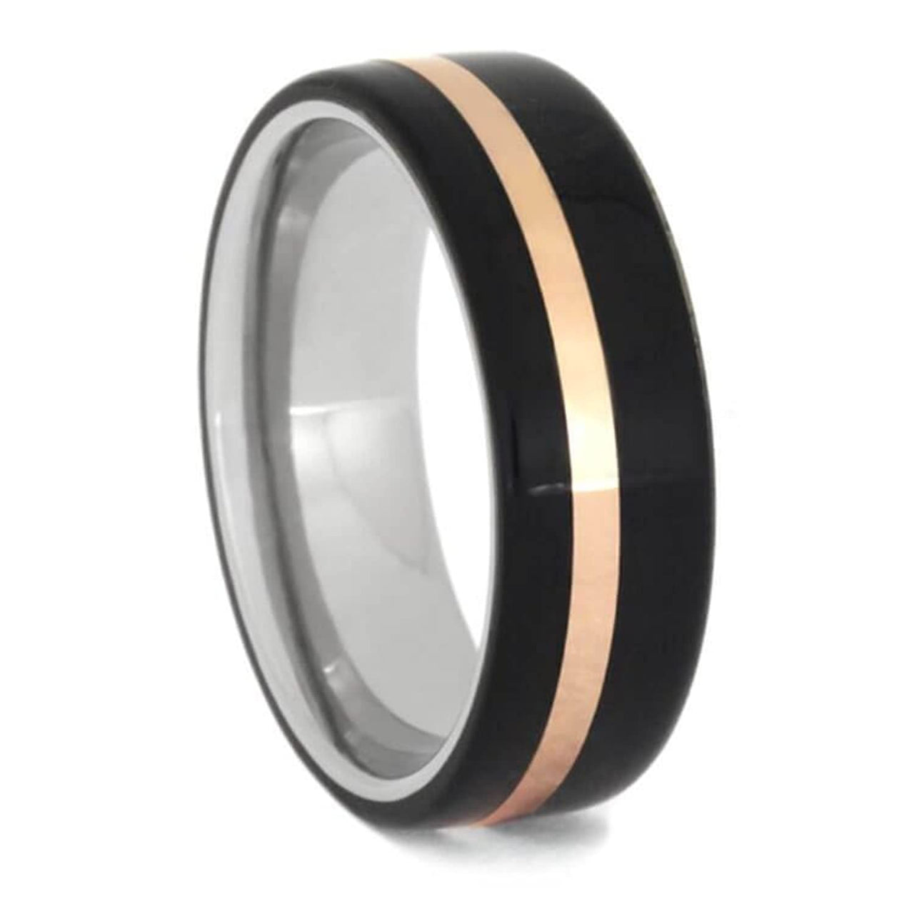 Ebony Wood, 14k Rose Gold 7mm Titanium Comfort-Fit Wedding Ring, Size 5.5