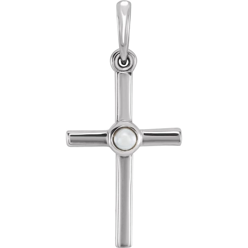White Freshwater Cultured Pearl Cross Pendant, Rhodium-Plated 14k White Gold (2MM)