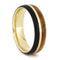 14k Yellow Gold Amboyna Burl, AFWrican Blackwood 6mm Comfort-Fit Titanium Band, Size 9.75