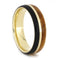 Amboyna Burl, African Blackwood 6mm Comfort-Fit 14k Yellow Gold Band, Size 9.75