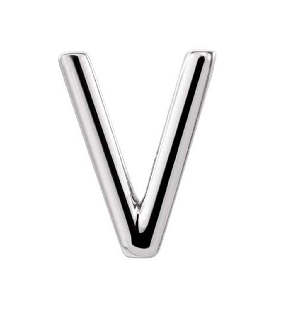 Initial Letter 'V' Rhodium-Plated 14k White Gold Stud Earring (Single Earring)