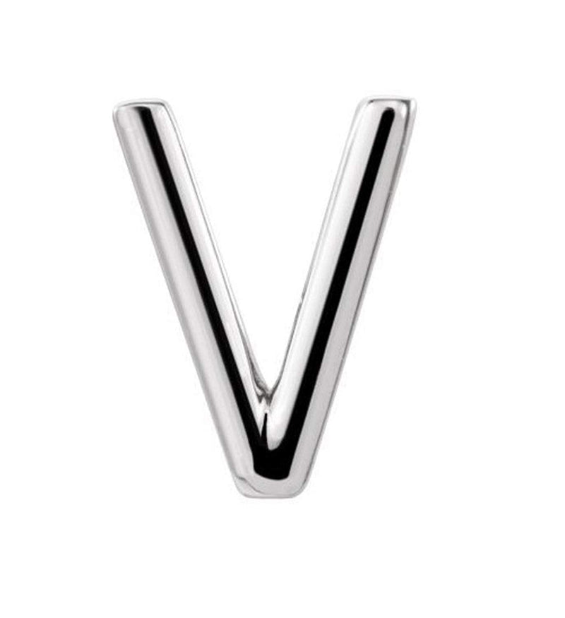 Platinum Initial Letter 'V' Stud Earring (Single Earring)