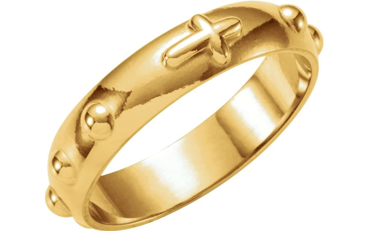 Rosary Cross Ring, 14k Yellow Gold, Size 7