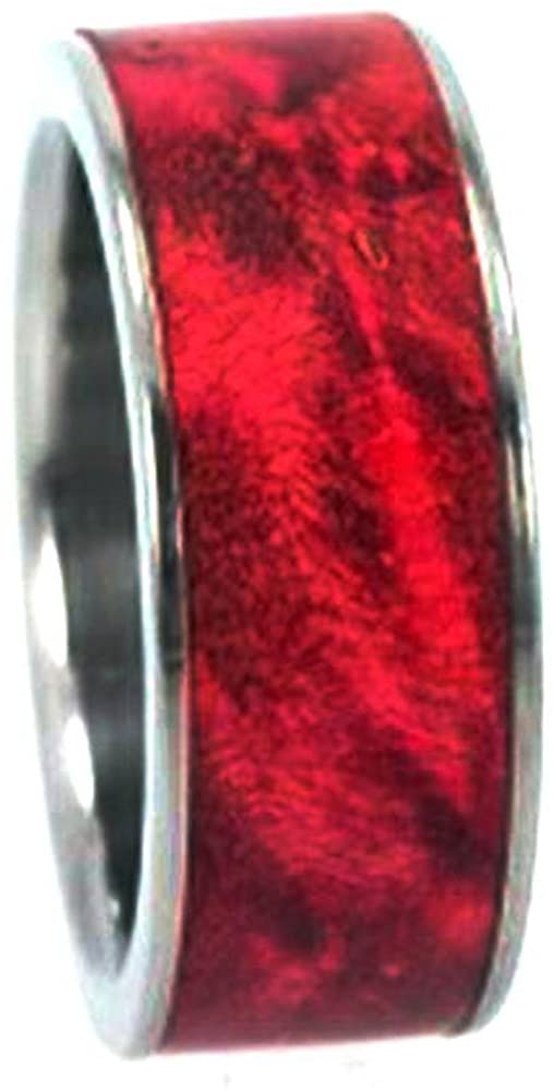 Red Burl Wood Inlay 10mm Comfort Fit Interchangeable Titanium Band, Size 4.25