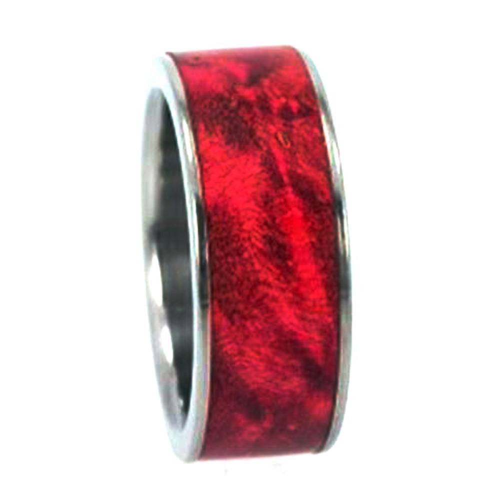 Red Burl Wood Inlay 10mm Comfort Fit Interchangeable Titanium Band, Size 10