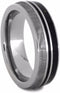 Dinosaur Bone, Gibeon Meteorite, Black Stripe 7mm Comfort-Fit Titanium Wedding Band, Size 15.25