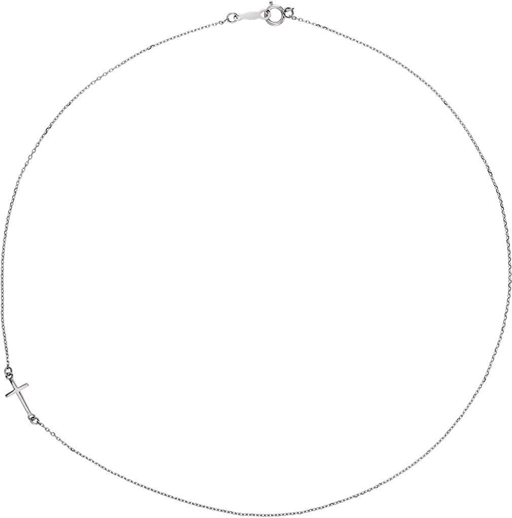 Platinum Off-Center Sideways Cross Necklace,16"