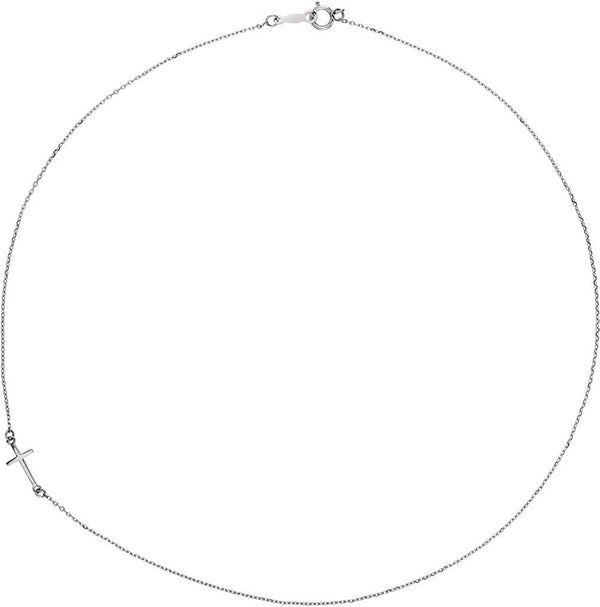 Platinum Off-Center Sideways Cross Necklace,16"