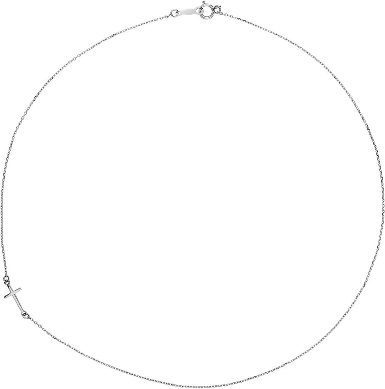 Off-Center Sideways Cross Rhodium-Plated 14k White Gold Necklace, 16"