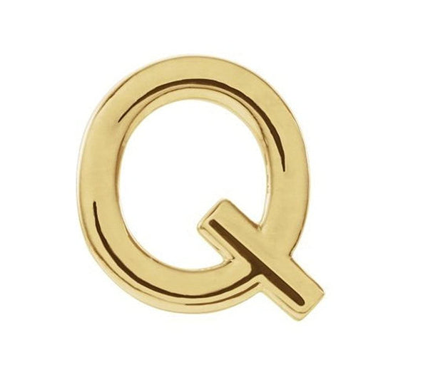Initial Letter 'Q' 14k Yellow Gold Stud Earring (Single Earring)