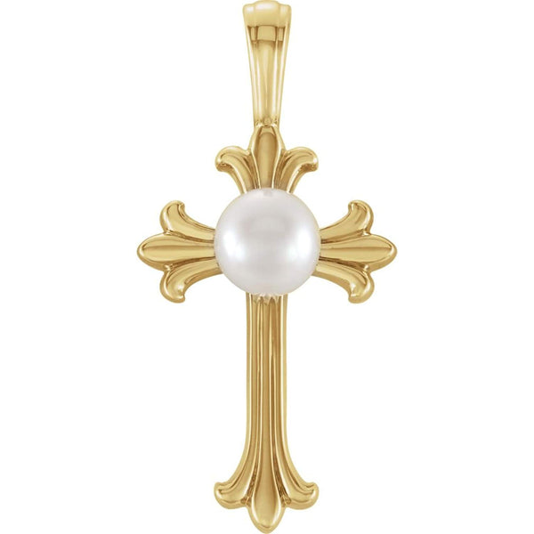 Freshwater Cultured Pearl Cross Pendant, 14k Yellow Gold (4-4.5 MM)