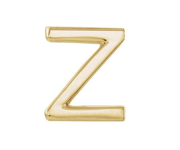 Initial Letter 'Z' 14k Yellow Gold Stud Earring (Single Earring)