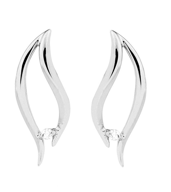 Diamond Anticlastic Earrings, Rhodium Plated Sterling Silver