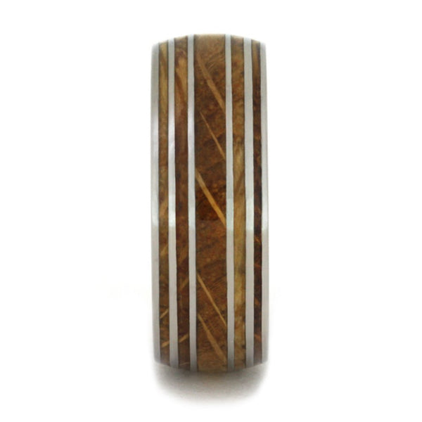 Jack Daniels Whiskey Barrel Oak Wood 9mm Matte Titanium Comfort-Fit Band, Size 4.75