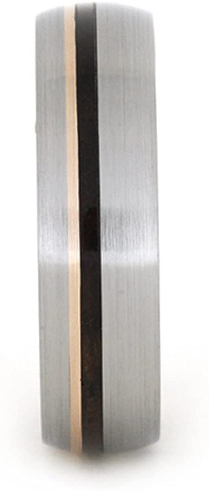 Wood, 14k Rose Gold Pinstripe 6mm Comfort-Fit Brushed Titanium Band, Size 14.75