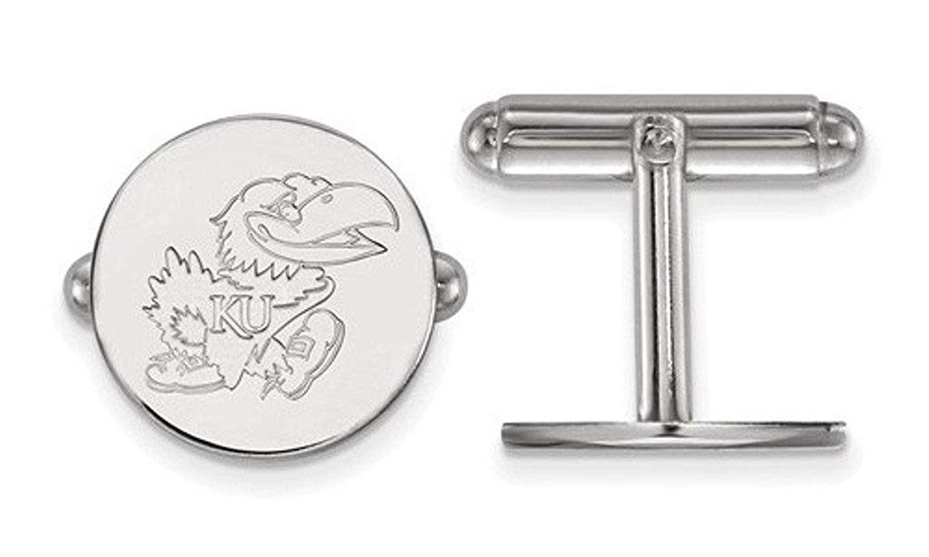 Rhodium-Plated Sterling Silver University Of Kansas Cuff Links,15MM