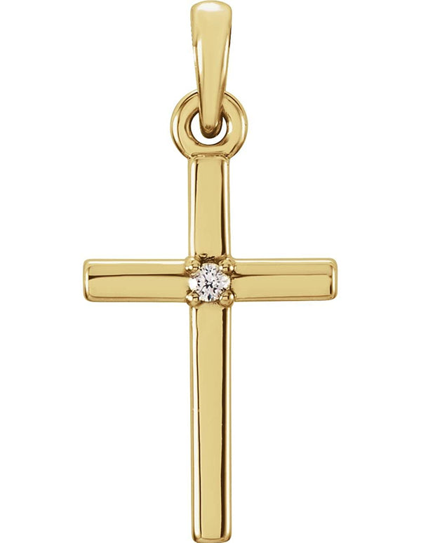 Diamond Inset Cross 14k Yellow Gold Pendant (.01 Ct, G-H Color, I1 Clarity)