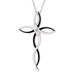 Infinity Cross Pendant Necklace, Sterling Silver, 12k Green and Rose Gold Black Hills Gold, 18''