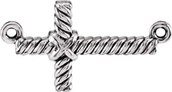 Rope-Trim Sideways Cross Rhodium-Plated 14k White Gold Pendant (8.65x16MM)