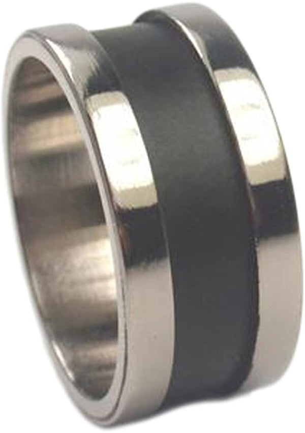 Black Enamel Inlay 8mm Comfort Fit Brushed Titanium Wedding Band, Size 6.25