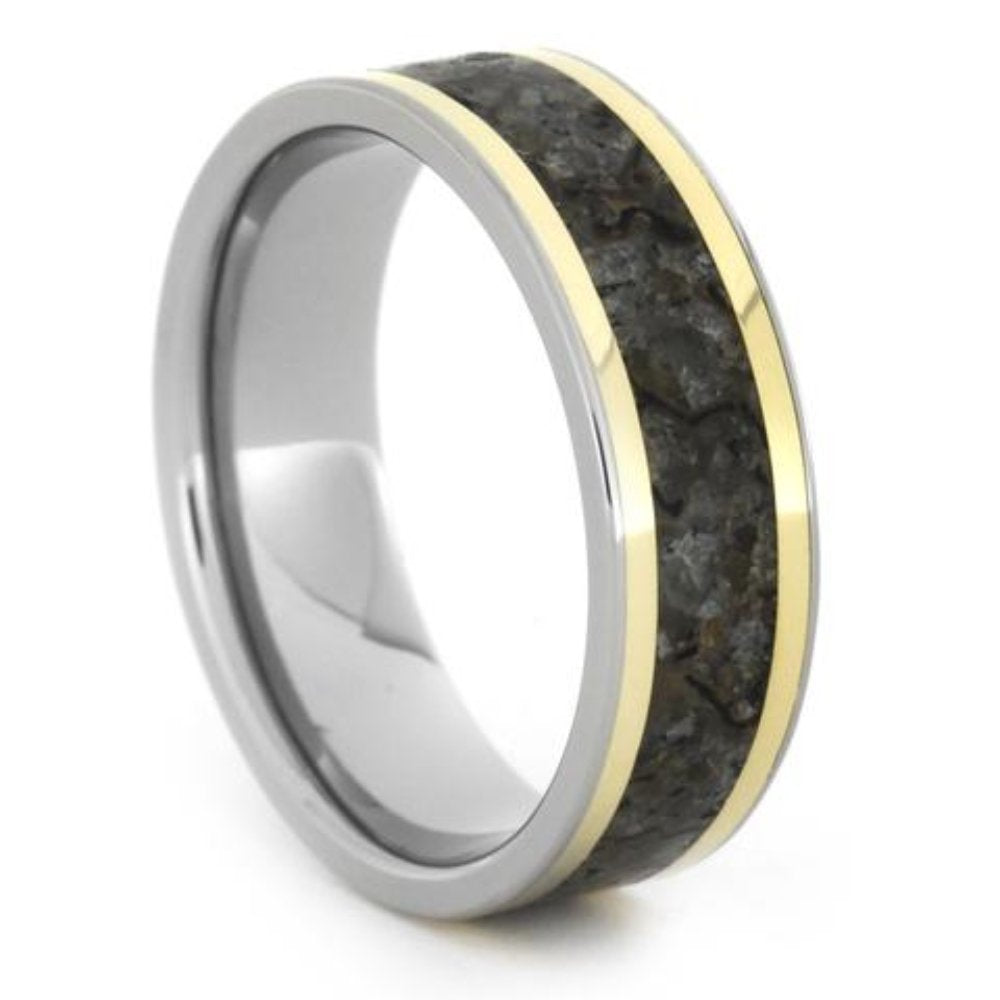 Dinosaur Bone, 18k Yellow Gold 7mm Titanium Comfort-Fit Wedding Band