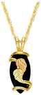 Onyx Marquise Pendant Necklace, 10k Yellow Gold, 12k Green and Rose Gold Black Hills Gold Motif, 18"