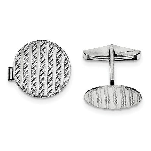 Rhodium-Plated Sterling Silver Round Cuff Links, 20X8MM