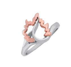 10k Rose Gold Heart Flame Silhouette Ring, Rhodium Plated Sterling Silver, Size 8.25