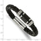 Men's Brushed Stainless Steel Black Leather and Black Rubber Bracelet, 8.5"