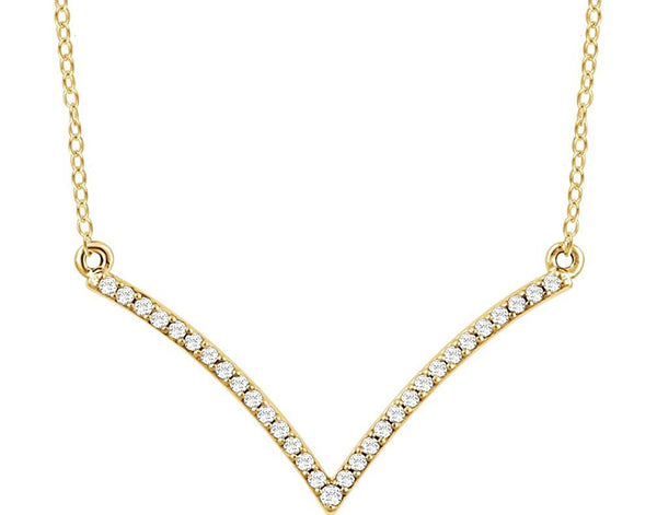 Diamond 'V' 14k Yellow Gold Pendant Necklace, 18" (.16 Cttw)