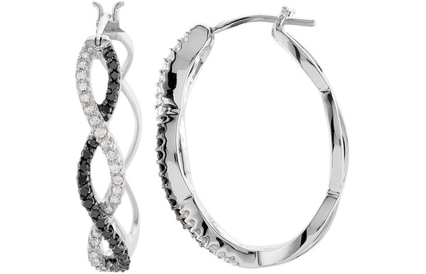 14k White Gold Black and White Diamond Intinity Hoop Earrings (1/2 Ctw, Color GH, Clarity I1)