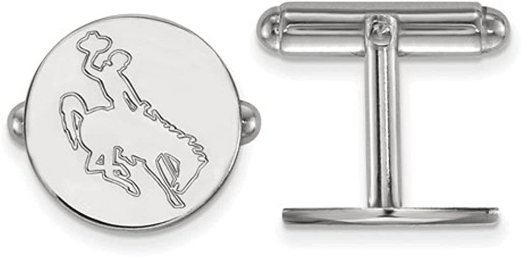 Rhodium-Plated Sterling Silver The University of Wyoming Disc, Cuff Links, 15MM