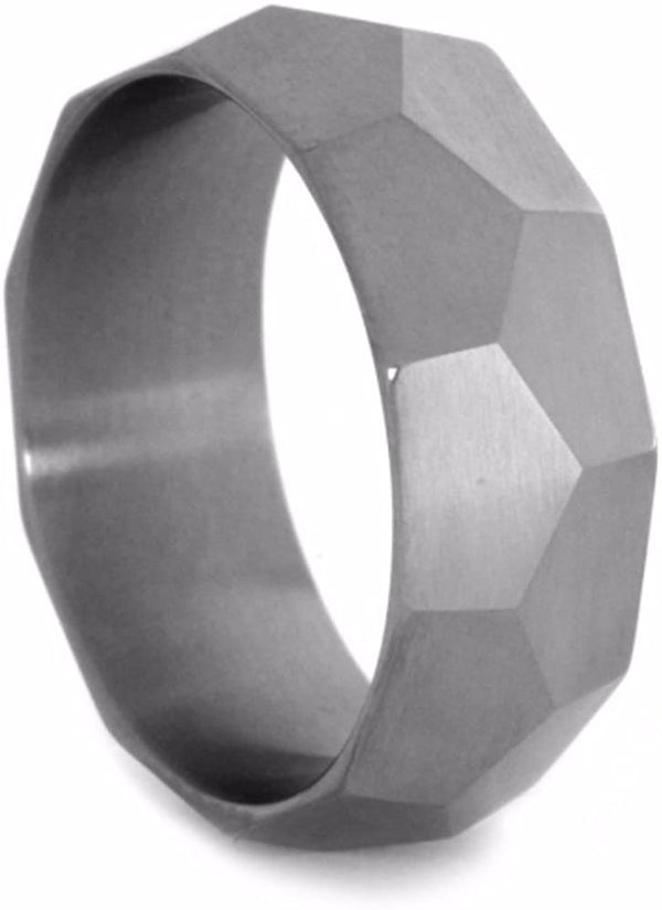 Faceted 8mm Comfort-Fit Matte Titanium Wedding Band, Size 5.25