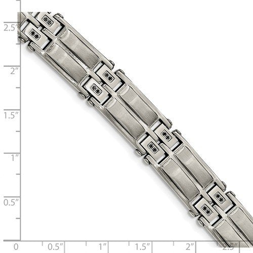 Men's Satin-Brushed Stainless Steel Black CZ Link Bracelet, 8.5"
