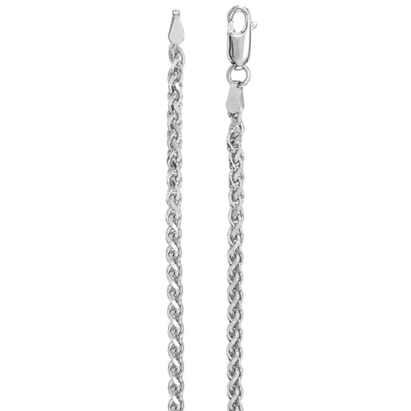 2.75mm 14k White Gold Diamond Cut Wheat Chain, 18"