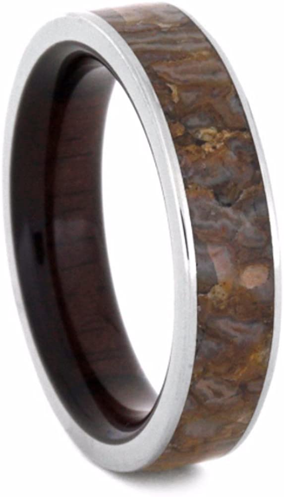 Dinosaur Bone with Macassar Ebony 5mm Comfort-Fit Titanium Wedding Band, Size 15