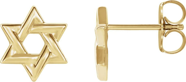 Star of David 14k Yellow Gold Stud Earrings (9.50X9.50 MM)