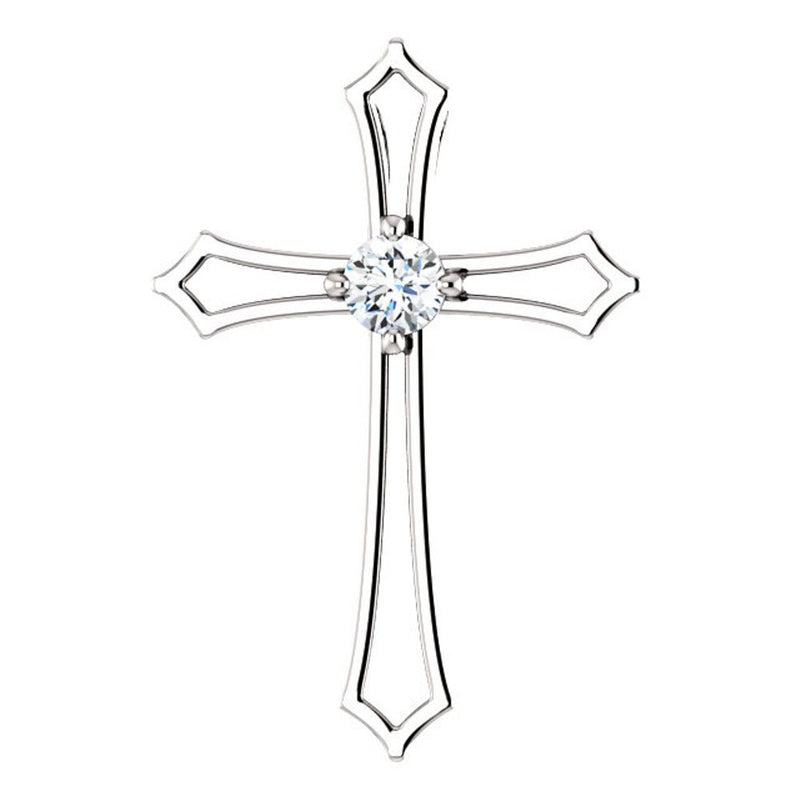 Diamond Cross Rhodium-Plated 14k White Gold Pendant (.13 Ct, G-H Color, I1 Clarity)