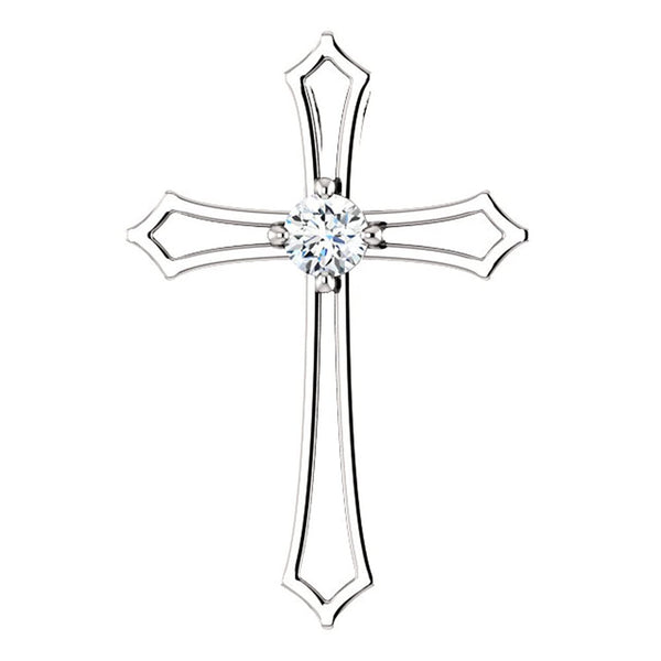 Diamond Cross Rhodium-Plated 14k White Gold Pendant (.17 Ct, G-H Color, I1 Clarity)