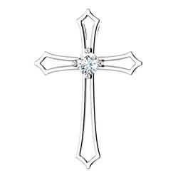 Diamond Cross Rhodium-Plated 14k White Gold Pendant (.10 Ct, G-H Color, I1 Clarity)