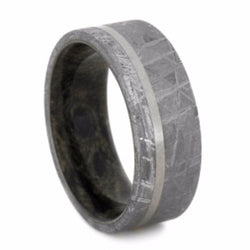 Gibeon Meteorite, Buckeye Burl Wood 8mm Comfort-Fit Brushed Titanium Wedding Band