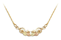 Diamond-Cut Swirl with Leaves Necklace, 10k Yellow Gold, 12k Green and Rose Gold Black Hills Gold Motif, 18"