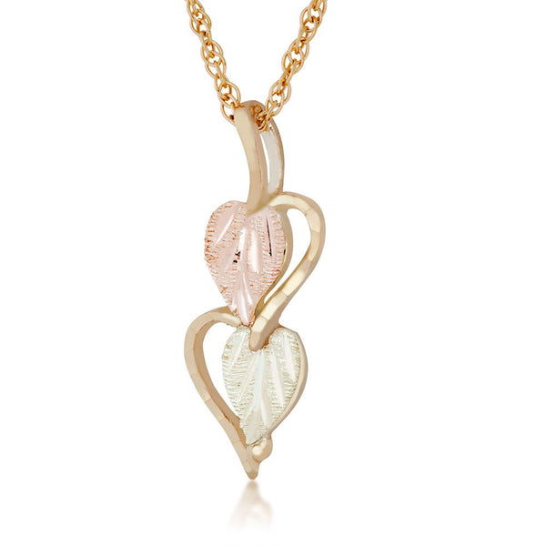 Heart on Heart Pendant Necklace, 10k Yellow Gold, 12k Green and Rose Gold Black Hills Gold Motif, 18''