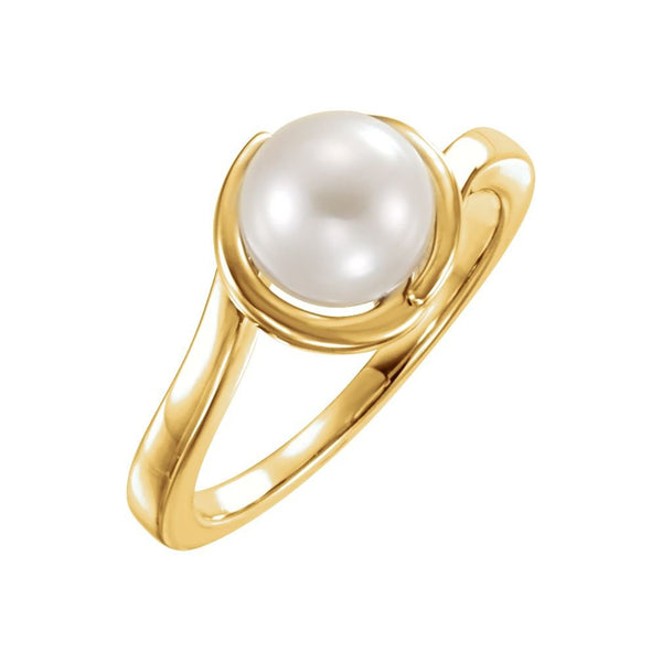 White Freshwater Cultured Pearl Bypass Ring, 14k Yellow Gold (6.5-8mm) Size 7