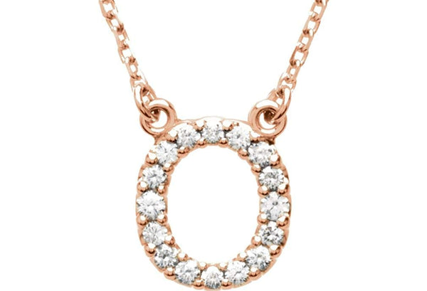 14k Rose Gold Diamond Initial 'O' 1/6 Cttw Necklace, 16" (GH Color, I1 Clarity)