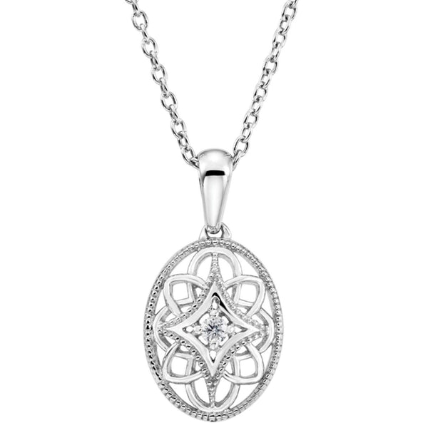 The Men's Jewelry Store (for HER) Diamond Oval Vintage Style Sterling Silver Pendant Necklace, 18" (.03 Cttw)