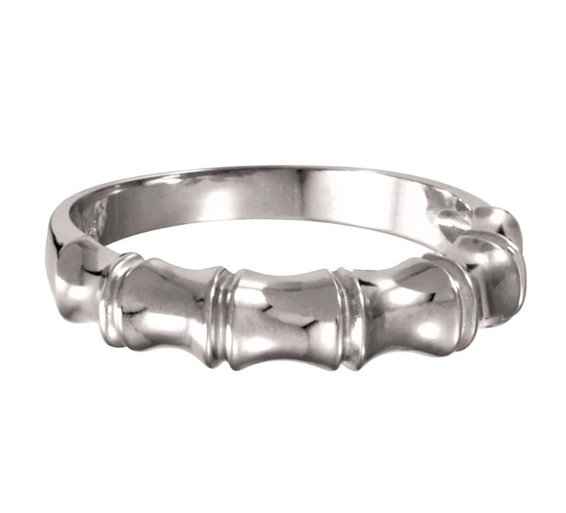 Men's Rhodium-Plated 14k White Gold Bamboo Design 5mm Band, Size 12.25